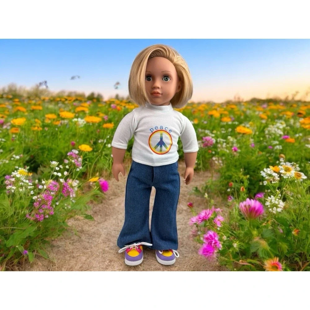 Peace Outfit Doll Clothes Shirt, Pants And Tennis Shoes For‎ 18